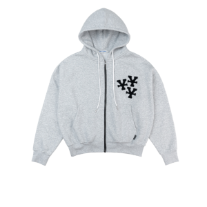 "Y" Patches Relaxed Hoodie Grey